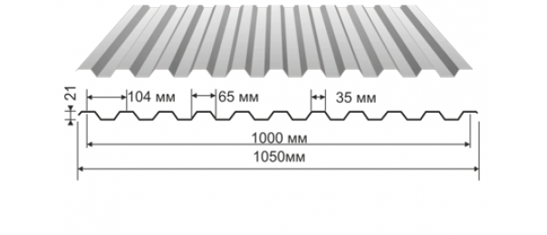 Профнастил оцинкованный С-21 1050x3000 купить недорого в Аксиньино